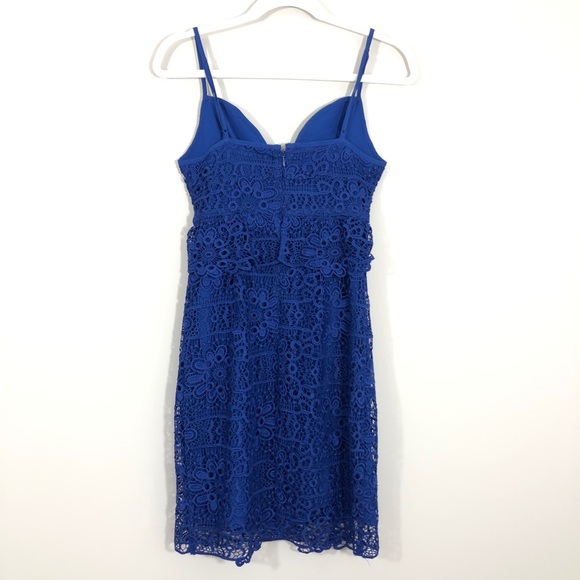 Guess Cobalt Bright Blue Peplum Lace Midi Dress - Picture 8 of 9